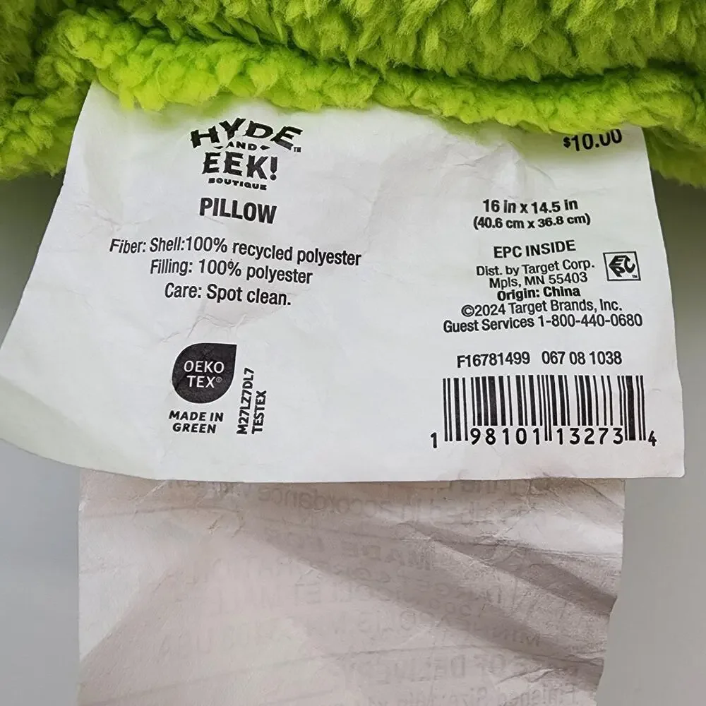 Pumpkin Shaped Pillow Green Faux Shearling Halloween Decor 14x16